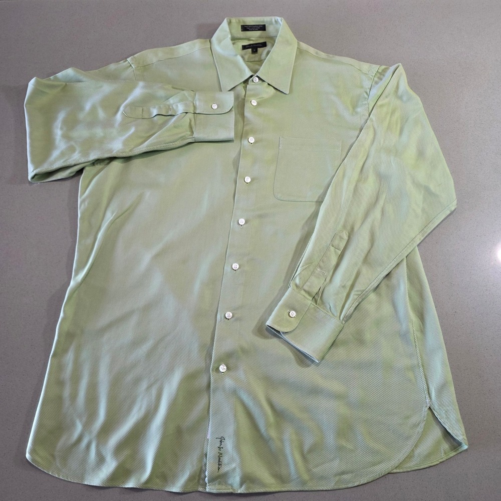 John W Nordstrom Mens Egyptian Cotton Green Striped Dress Shirt 17 36